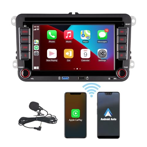 High Power Autoradio mit Wireless Carplay Android Car für VW Golf 5 6 Polo T5 Skoda Passat Jetta Caddy, 7 Zoll IPS VW Radio mit Bluetooth/FM/AM/USB/DSP/EQ Lenkradsteuerung von HLLECARMO