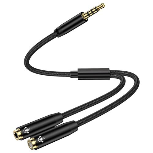 HLLYLL Headphone Splitter 3.5 mm TRRS Stereo Audio Y Splitter Braided 4-Pole Male to 2-Female Dual Headphone von HLLYLL
