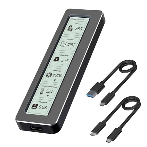 HLMNAKE Aluminium NVMe SSD M.2 Gehäuse Adapter USB 3.2 10 Gbit/s für PCIe Key M/M+B 2230/2242/2260/2280 mit 2 Kabel Typ-c zu A und C, Digitale Anzeige in Echtzeit, UASP Trim Plug-and-Play HLMNAKE Aluminium NVMe SSD M.2 Gehäuse Adapter USB 3.2 10 Gbit/s für PCIe Key M/M+B 2230/2242/2260/2280 mit 2 Kabel Typ-c zu A und C, Digitale Anzeige in Echtzeit, UASP Trim Plug-and-Play von HLMNAKE