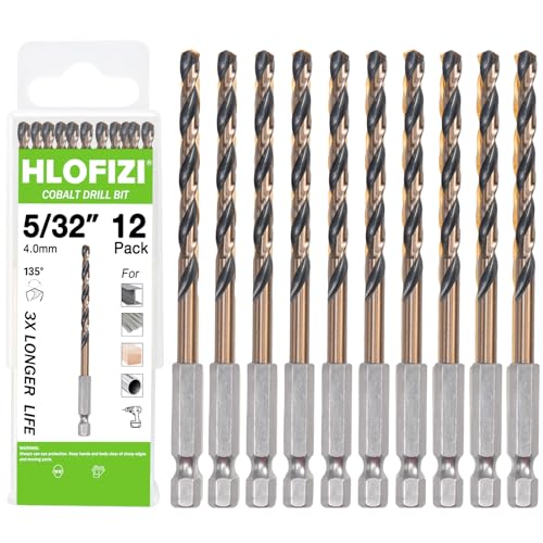 HLOFIZI 5/32 Zoll Kobaltbohrer mit Sechskantschaft (12 Stück), schlagschwarz und goldbeschichtete Spiralbohrer für Metall, Edelstahl, Gusseisen und Holz von HLOFIZI