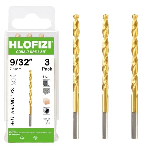 HLOFIZI 9/32 Zoll Kobaltbohrer (3 Stück), Titan-Spiralbohrer für Metall, Edelstahl, Gusseisen und Holz von HLOFIZI