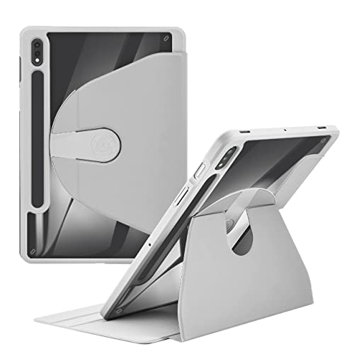 HLTOOP Hülle für Samsung Galaxy Tab S8 Plus 2022/S7 FE/S7 Plus 12,4 Zoll – 360 Grad Drehbare Ständer-Schutzhülle Mit Durchsichtiger Rückseite,Grau von HLTOOP
