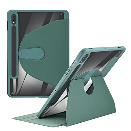 HLTOOP Hülle für Samsung Galaxy Tab S8 Plus 2022/S7 FE/S7 Plus 12,4 Zoll – 360 Grad Drehbare Ständer-Schutzhülle Mit Durchsichtiger Rückseite,Grün von HLTOOP