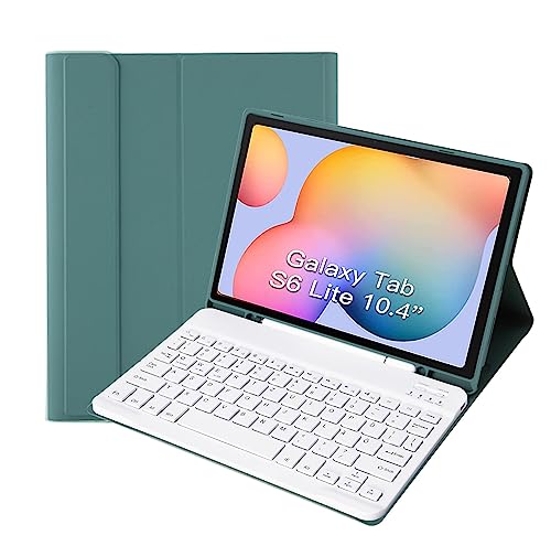 HLTOOP Samsung S6 Lite Table Hülle mit Tastatur (Deutsches QWERTZ) Abnehmbarer magnetischer BluetoothTastatur für Samsung Tab S6 Lite 10,4 Zoll,Green2,German Keyboard von HLTOOP