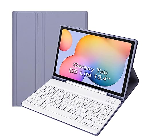 HLTOOP Samsung S6 Lite Table Hülle mit Tastatur (Deutsches QWERTZ) Abnehmbarer magnetischer BluetoothTastatur für Samsung Tab S6 Lite 10,4 Zoll,Lila,German Keyboard von HLTOOP