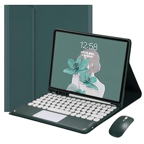 HLTOOP Tastatur Hülle für Galaxy Tab A9 8,7 Zoll 2023 (Modell: SM-X110/X115/X117), Wiederaufladbare Bluetooth-Tastatur Mit Touchpad, Integrierter Stifthalter, Tablet-Maus,Deep Green von HLTOOP