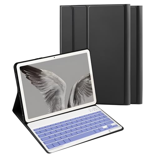 HLTOOP Tastatur Hülle für Google Pixel Tablet 11" 2023, 7 Farben Hintergrundbeleuchtung, Abnehmbare Kabellose Tastatur mit PU-Lederhülle,Lila von HLTOOP