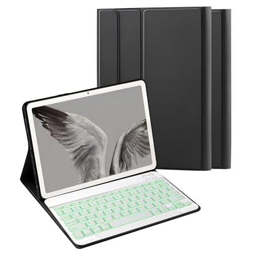 HLTOOP Tastatur Hülle für Google Pixel Tablet 11" 2023, 7 Farben Hintergrundbeleuchtung, Abnehmbare Kabellose Tastatur mit PU-Lederhülle,Weiß von HLTOOP