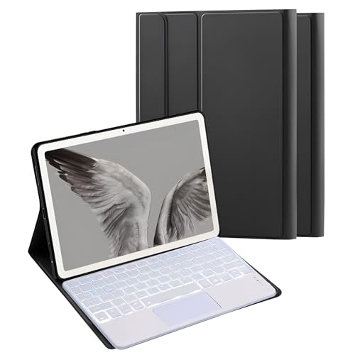 HLTOOP Tastatur Hülle für Google Pixel Tablet 11 Zoll 2023, Abnehmbare Kabellose Tastatur mit 7 Farben Hintergrundbeleuchtung Und Touchpad, Schutzhülle Aus PU-Leder,Weiß von HLTOOP