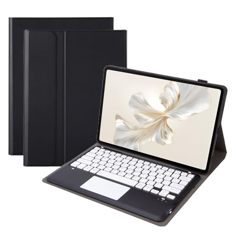 HLTOOP Tastatur Hülle für Honor Pad 9 12,1 Zoll 2024 Tablet, Abnehmbare Kabellose Bluetooth-Trackpad-Tastatur Und Schlanke PU-Ständerabdeckung HEY2-W09,Schwarz von HLTOOP