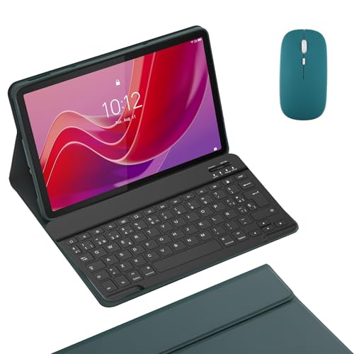 HLTOOP Tastatur Hülle für Xiaomi Redmi Pad SE 11 Zoll 2023, QWERTZ Deutsch,Schlanke PU-Ständerabdeckung Mit Magnetisch Abnehmbarer Kabelloser Tastatur, Tablet-Maus,Deep Green von HLTOOP