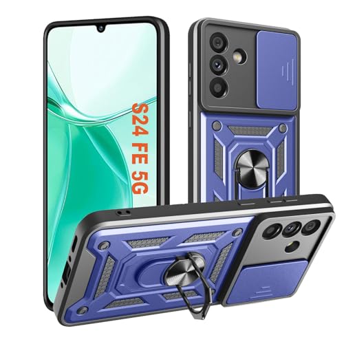 HLVEXH Hülle für Samsung Galaxy S24 FE, Handyhülle mit Kameraschutz, Case mit Magnetisch Ring Ständer, Robust Fallschutz Outdoor Militär Schutzhülle Galaxy S24FE (Blau) von HLVEXH