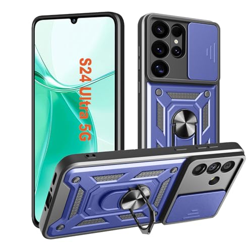 HLVEXH Hülle für Samsung Galaxy S24 Ultra, Handyhülle mit Kameraschutz, Case mit Magnetisch Ring Ständer, Robust Fallschutz Outdoor Militär Schutzhülle Galaxy S24 Ultra (Blau) von HLVEXH