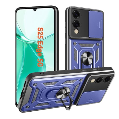 HLVEXH Hülle für Samsung Galaxy S25 Edge, Handyhülle mit Kameraschutz, Case mit Magnetisch Ring Ständer, Robust Fallschutz Outdoor Militär Schutzhülle Galaxy S25Edge (Blau) von HLVEXH