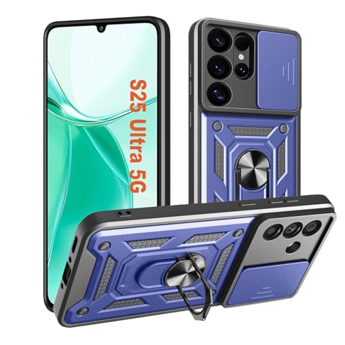 HLVEXH Hülle für Samsung Galaxy S25 Ultra, Handyhülle mit Kameraschutz, Case mit Magnetisch Ring Ständer, Robust Fallschutz Outdoor Militär Schutzhülle Galaxy S25 Ultra (Blau) von HLVEXH