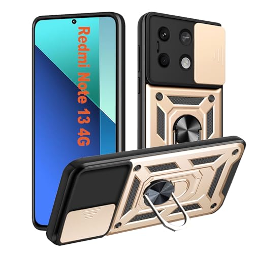 HLVEXH Hülle für Xiaomi Redmi Note 13 4G (6.67"), Kameraschutz Handyhülle mit 360 Grad Ring Ständer Weich TPU Bumper Stoßfest + Hart PC Rückseite Kratzfest Tough Armor Schutzhülle - Gold von HLVEXH
