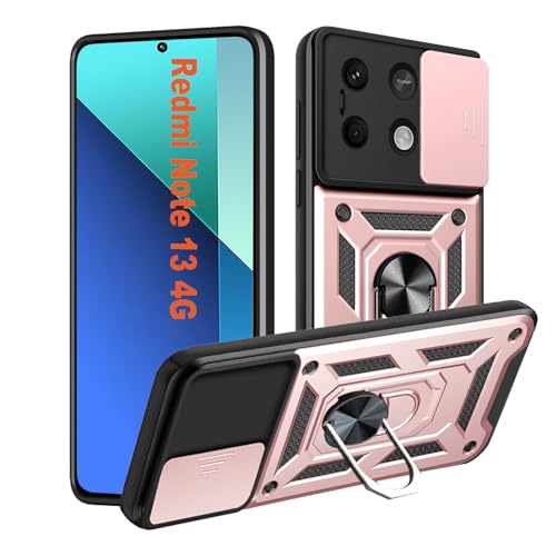 HLVEXH Hülle für Xiaomi Redmi Note 13 4G (6.67"), Kameraschutz Handyhülle mit 360 Grad Ring Ständer Weich TPU Bumper Stoßfest + Hart PC Rückseite Kratzfest Tough Armor Schutzhülle - Roségold von HLVEXH