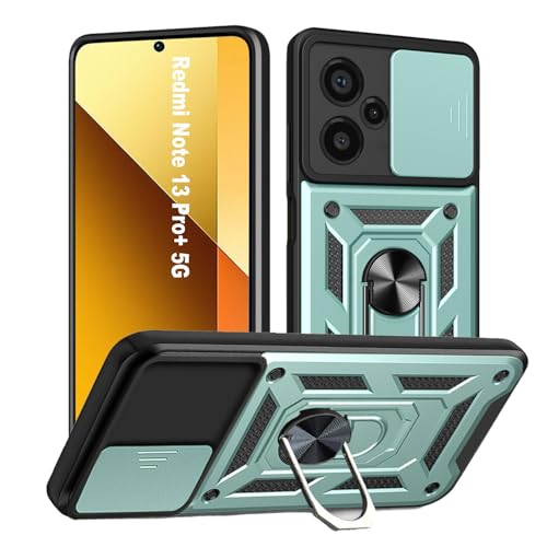 HLVEXH Hülle für Xiaomi Redmi Note 13 Pro Plus 5G (6.67"), Kameraschutz Handyhülle mit 360 Grad Ring Ständer Weich TPU Bumper Stoßfest + Hart PC Rückseite Kratzfest Tough Armor Schutzhülle - Grün von HLVEXH