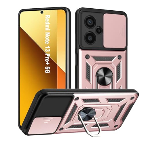 HLVEXH Hülle für Xiaomi Redmi Note 13 Pro Plus 5G (6.67"), Kameraschutz Handyhülle mit 360 Grad Ring Ständer Weich TPU Bumper Stoßfest + Hart PC Rückseite Kratzfest Tough Armor Schutzhülle - Roségold von HLVEXH