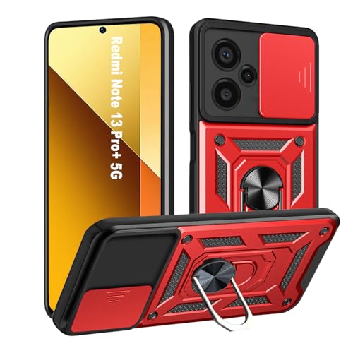 HLVEXH Hülle für Xiaomi Redmi Note 13 Pro Plus 5G (6.67"), Kameraschutz Handyhülle mit 360 Grad Ring Ständer Weich TPU Bumper Stoßfest + Hart PC Rückseite Kratzfest Tough Armor Schutzhülle - Rot von HLVEXH