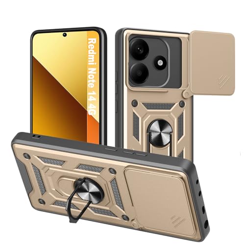 HLVEXH Hülle für Xiaomi Redmi Note 14 4G 6.67", Kameraschutz Handyhülle mit 360 Grad Ring Ständer Weich TPU Bumper Stoßfest + Hart PC Rückseite Kratzfest Tough Armor Schutzhülle - Gold HLVEXH Hülle für Xiaomi Redmi Note 14 4G 6.67", Kameraschutz Handyhülle mit 360 Grad Ring Ständer Weich TPU Bumper Stoßfest + Hart PC Rückseite Kratzfest Tough Armor Schutzhülle - Gold von HLVEXH