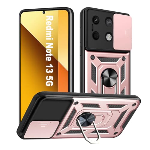 HLVEXH Hülle kompatibel mit Xiaomi Redmi Note 13 5G mit Kameraschutz, Militär Standard Cover Case Standfunktion Handy Hüllen Roségold von HLVEXH