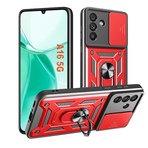 HLVEXH für Samsung Galaxy A16 Hülle mit Kameraschutz, Magnetisch 360 Grad Ring Ständer, Robust Fallschutz Handyhülle Outdoor Militär Schutzhülle Kompatibel mit Galaxy A16 (Rot) von HLVEXH
