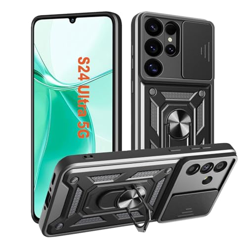 Hülle kompatibel mit Samsung Galaxy S24 Ultra mit Kameraschutz Ring Ständer, Militär Standard Cover Case Standfunktion Handy Hüllen Schwarz Hülle kompatibel mit Samsung Galaxy S24 Ultra mit Kameraschutz Ring Ständer, Militär Standard Cover Case Standfunktion Handy Hüllen Schwarz von HLVEXH