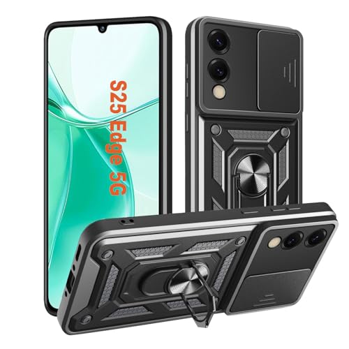 Hülle kompatibel mit Samsung Galaxy S25 Edge mit Kameraschutz Ring Ständer, Militär Standard Cover Case Standfunktion Handy Hüllen Schwarz Hülle kompatibel mit Samsung Galaxy S25 Edge mit Kameraschutz Ring Ständer, Militär Standard Cover Case Standfunktion Handy Hüllen Schwarz von HLVEXH