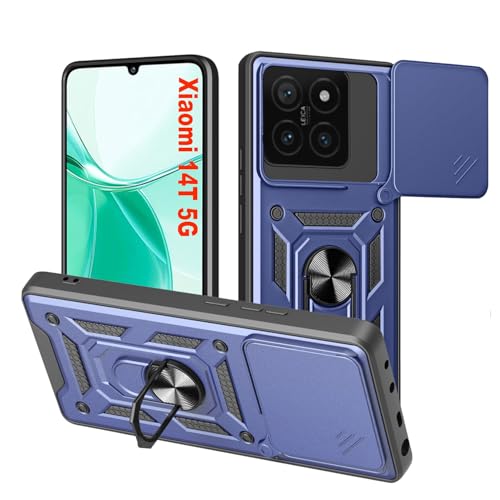HLVEXH für Xiaomi 14T 5G Hülle mit 360 Grad Ring Ständer (6.67"), Handyhülle mit Kameraschutz, Weich TPU Bumper Stoßfest + Hart PC Rückseite Kratzfest Tough Armor Schutzhülle Case - Blau von HLVEXH