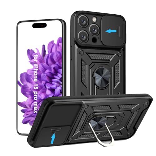 Hülle für iPhone 15 Pro Max 6.7 Zoll, Handyhülle mit Kameraschutz, 360 Grad Ring Ständer, Robust Militär Stoßfest Case Schutzhülle für Apple iPhone 15 Pro Max(Schwarz) Hülle für iPhone 15 Pro Max 6.7 Zoll, Handyhülle mit Kameraschutz, 360 Grad Ring Ständer, Robust Militär Stoßfest Case Schutzhülle für Apple iPhone 15 Pro Max(Schwarz) von HLVEXH