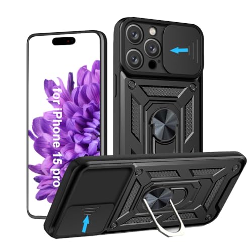 Hülle für iPhone 15 Pro 6.1 Zoll, Handyhülle mit Kameraschutz, 360° Rotate Metal Ring Ständer, Robust Militär Stoßfeste Schutzhülle Case für Apple iPhone 15 Pro(Schwarz) Hülle für iPhone 15 Pro 6.1 Zoll, Handyhülle mit Kameraschutz, 360° Rotate Metal Ring Ständer, Robust Militär Stoßfeste Schutzhülle Case für Apple iPhone 15 Pro(Schwarz) von HLVEXH