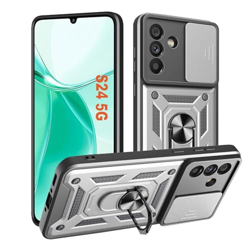 Hülle für Samsung Galaxy S24, Kameraschutz mit Slide Camera, Rüstung Schutzhülle mit 360 Grad Ring, Metall Halter Magnet Ständer, TPU Silikon Stoßfest Handyhülle für Samsung S24 Silber Hülle für Samsung Galaxy S24, Kameraschutz mit Slide Camera, Rüstung Schutzhülle mit 360 Grad Ring, Metall Halter Magnet Ständer, TPU Silikon Stoßfest Handyhülle für Samsung S24 Silber von HLVEXH