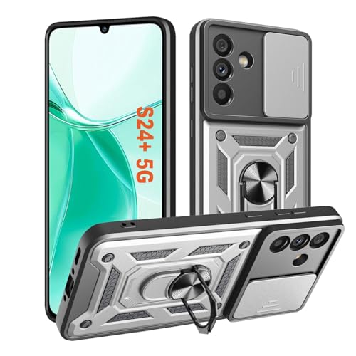 Hülle für Samsung Galaxy S24 Plus, Kameraschutz mit Slide Camera, Rüstung Schutzhülle mit 360 Grad Ring, Metall Halter Magnet Ständer, TPU Silikon Stoßfest Handyhülle für Samsung S24 + Silber Hülle für Samsung Galaxy S24 Plus, Kameraschutz mit Slide Camera, Rüstung Schutzhülle mit 360 Grad Ring, Metall Halter Magnet Ständer, TPU Silikon Stoßfest Handyhülle für Samsung S24 + Silber von HLVEXH