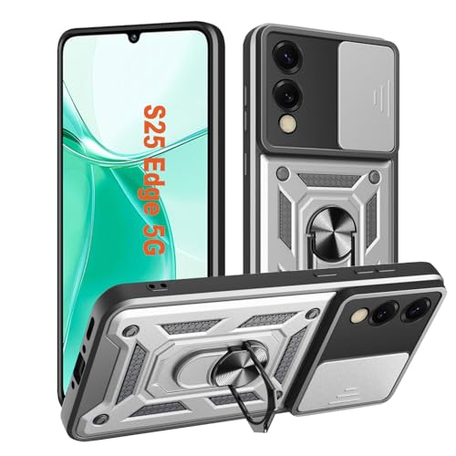 Hülle für Samsung Galaxy S25 Edge, Kameraschutz mit Slide Camera, Rüstung Schutzhülle mit 360 Grad Ring, Metall Halter Magnet Ständer, TPU Silikon StoßEdgest Handyhülle für Samsung S25Edge Silber Hülle für Samsung Galaxy S25 Edge, Kameraschutz mit Slide Camera, Rüstung Schutzhülle mit 360 Grad Ring, Metall Halter Magnet Ständer, TPU Silikon StoßEdgest Handyhülle für Samsung S25Edge Silber von HLVEXH