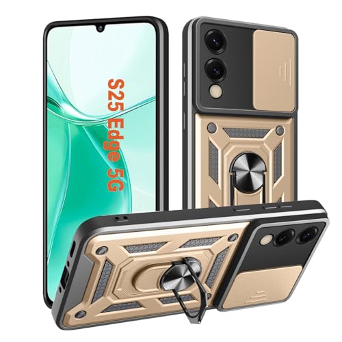 Kameraschutz Hülle für Samsung Galaxy S25 Edge 5G Handyhülle mit Metall Ring Ständer Cover Case Kamera Schiebeabdeckung Schutzhülle Militär S 25Edge 5 G Handy Hüllen Gold Kameraschutz Hülle für Samsung Galaxy S25 Edge 5G Handyhülle mit Metall Ring Ständer Cover Case Kamera Schiebeabdeckung Schutzhülle Militär S 25Edge 5 G Handy Hüllen Gold von HLVEXH