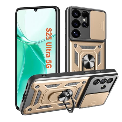 Kameraschutz Hülle für Samsung Galaxy S25 Ultra 5G Handyhülle mit Metall Ring Ständer Cover Case Kamera Schiebeabdeckung Schutzhülle Militär S 25 Ultra 5 G Handy Hüllen Gold Kameraschutz Hülle für Samsung Galaxy S25 Ultra 5G Handyhülle mit Metall Ring Ständer Cover Case Kamera Schiebeabdeckung Schutzhülle Militär S 25 Ultra 5 G Handy Hüllen Gold von HLVEXH