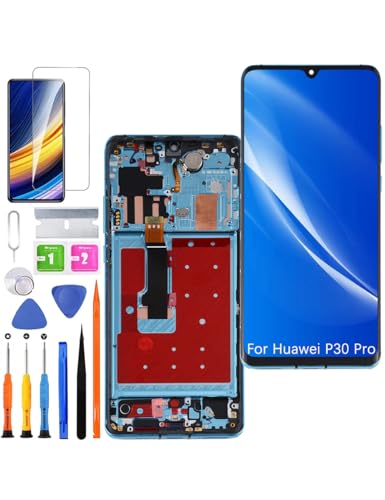Ersatz Display für Huawei P30 Pro LCD Bildschirm TFT, VOG-L29 Display Bildschirm Touch Digitizer Assembly Reparaturteile Kit(Aurora mit Rahmen, Ohne Fingerabdruck, Not Curved Screen) von HLYGZX