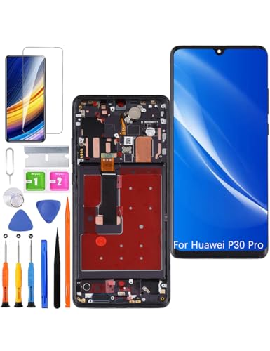 Ersatz Display für Huawei P30 Pro LCD Bildschirm TFT, VOG-L29 Display Bildschirm Touch Digitizer Assembly Reparaturteile Kit(Schwarz mit Rahmen, Ohne Fingerabdruck, Not Curved Screen) von HLYGZX