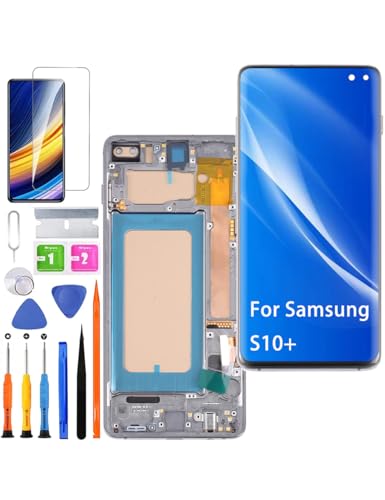 Ersatz Display für Samsung Galaxy S10 Plus LCD Bildschirm TFT ,G975F G975U Display Bildschirm Touch Digitizer Assembly Reparaturteile Kit(Schwarz mit Rahmen,Ohne Fingerabdruck,Not Curved Screen) von HLYGZX