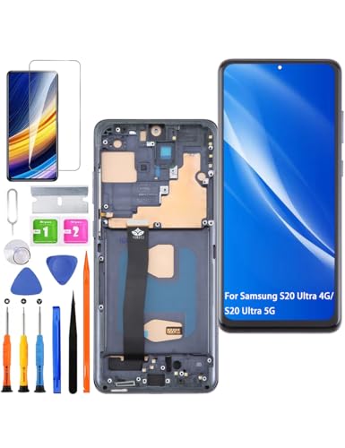 Ersatz Display für Samsung Galaxy S20 Ultra 4G/S20 Ultra 5G LCD Bildschirm TFT ,G988B/DS G988B Display Bildschirm Touch Digitizer Assembly Reparaturteile Kit(Schwarz mit Rahmen,Ohne Fingerabdruck) von HLYGZX