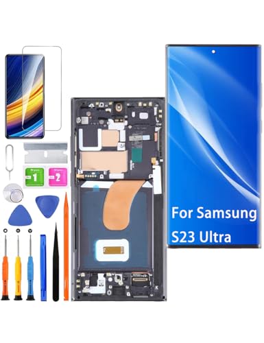 Ersatz Display für Samsung Galaxy S23 Ultra LCD Bildschirm TFT,S918B Display Bildschirm Touch Digitizer Assembly Reparaturteile Kit(Schwarz mit Rahmen,Ohne Fingerabdruck,Not Curved Screen，EU Version) von HLYGZX