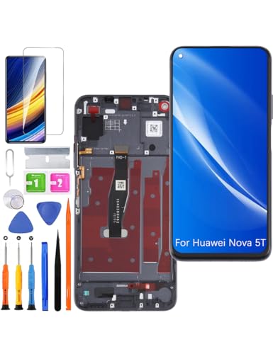 Ersatz Display für Huawei Nova 5T LCD Bildschirm, YAL-L21 YAL-L61 Display Bildschirm Touch Digitizer Assembly Reparaturteile Kit(Schwarz mit Rahmen) von HLYGZX