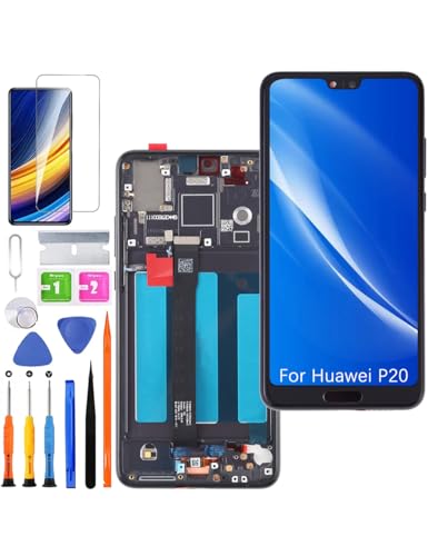 Ersatz Display für Huawei P20 LCD Bildschirm, EML-L29C Display Bildschirm Touch Digitizer Assembly Reparaturteile Kit(Schwarz mit Rahmen, Mit Fingerabdrücken) von HLYGZX