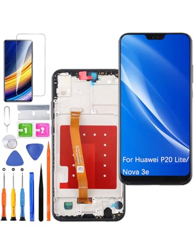 Ersatz Display für Huawei P20 Lite LCD Bildschirm, für Huawei Nova 3e Display Bildschirm Touch Digitizer Assembly Reparaturteile Kit(Schwarz mit Rahmen) von HLYGZX