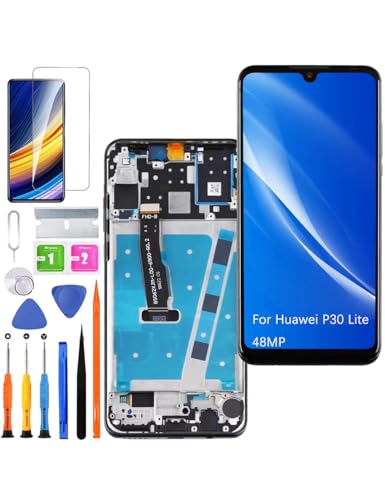 Ersatz Display für Huawei P30 Lite 48MP LCD Bildschirm, MAR-L01A MAR-L21A Display Bildschirm Touch Digitizer Assembly Reparaturteile Kit(Schwarz mit Rahmen) von HLYGZX
