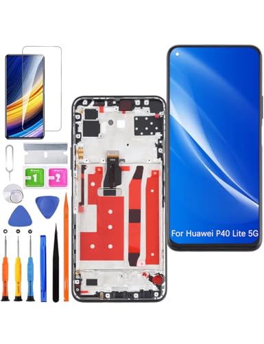 Ersatz Display für Huawei P40 Lite 5G LCD Bildschirm, CDY-NX9A Display Bildschirm Touch Digitizer Assembly Reparaturteile Kit(Schwarz mit Rahmen) von HLYGZX