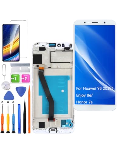 Ersatz Display für Huawei Y6 2018 LCD Bildschirm, für Honor 7a Display Bildschirm Touch Digitizer Assembly Reparaturteile Kit(weiß mit Rahmen) von HLYGZX