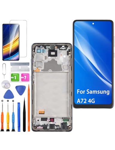 HLYGZX Display für Samsung Galaxy A72 4G LCD Bildschirm Ersatz TFT,A725F A725F/DS A725M Display Bildschirm Touch Digitizer Assembly Reparaturteile Kit(Schwarz mit Rahmen,Ohne Fingerabdruck) von HLYGZX