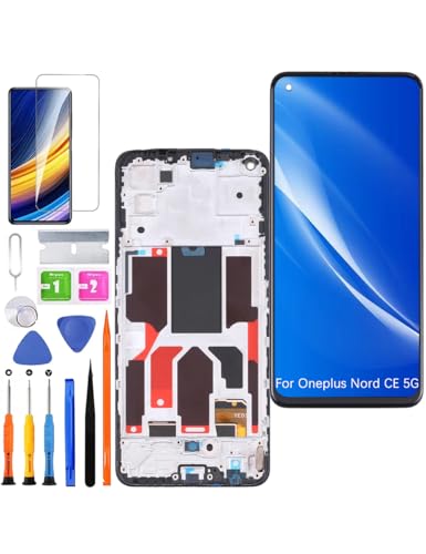 HLYGZX Ersatz Display für Oneplus Nord CE 5G LCD Bildschirm TFT, EB2101 EB2103 Display Bildschirm Touch Digitizer Assembly Reparaturteile Kit(Schwarz mit Rahmen, Ohne Fingerabdruck) von HLYGZX